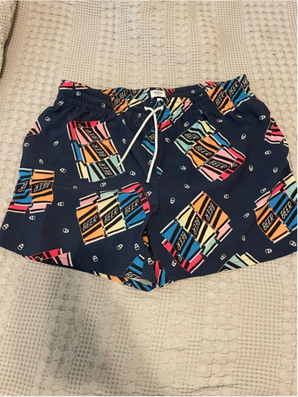 Men's Cabana by Crown & Ivy Swim Trunks XL Navy Multi-color Beer Print